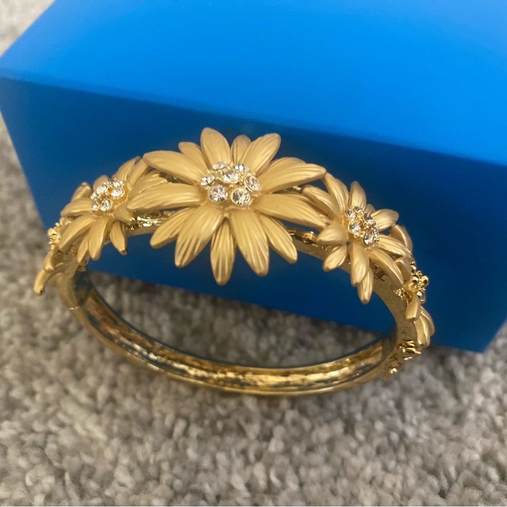 Rare Vintage Roberto Faraone Mennella  Floral Bangle Bracelet with CZ Accents